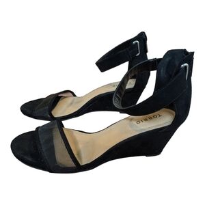 Torrid Black Mesh Front Ankle Strap 2.5" Wedge Sandals Size 9W